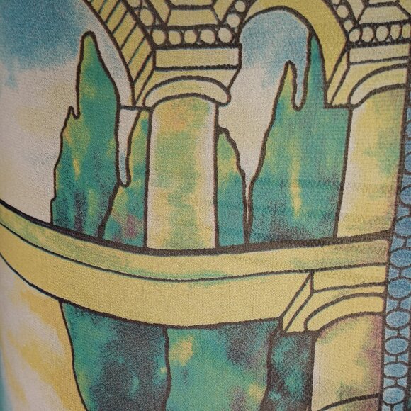 'PAST TIMES' Oblong Scarf 100% Silk Stained Glass, Iris, Morning Glory, etc - Picture 7 of 12